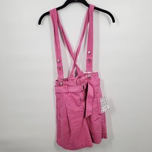 NEW Free People SZ 26 Bittersweet Shortall Bublegum Overall Bib Short Denim